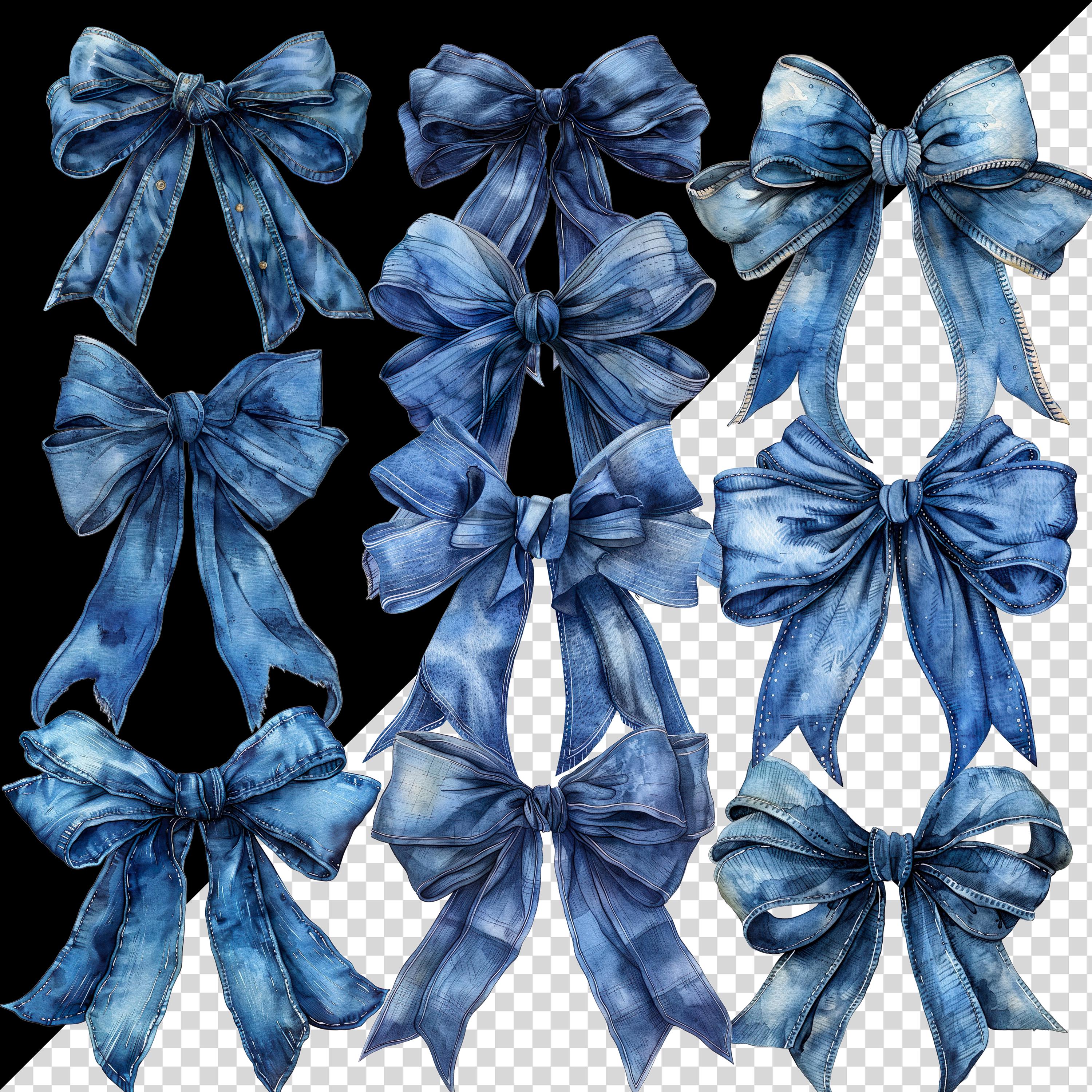 Denim Ribbon Bow Clipart Set, High-quality Illustrations (instant ...