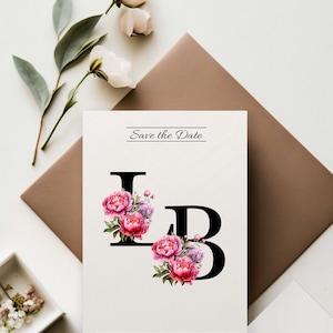 Alfabeto floral romántico: impresiones artísticas con iniciales de monograma, descarga digital, descarga instantánea en JPG y PNG