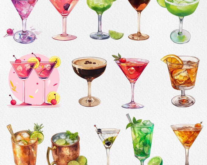 Cocktail Clipart Bundle | Hand Drawn SVG PNG Bar Drinks Illustration ...