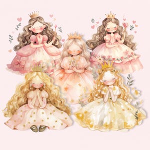 Princess Clipart Set: Watercolor Princesses, Party Decor (Digital Download)