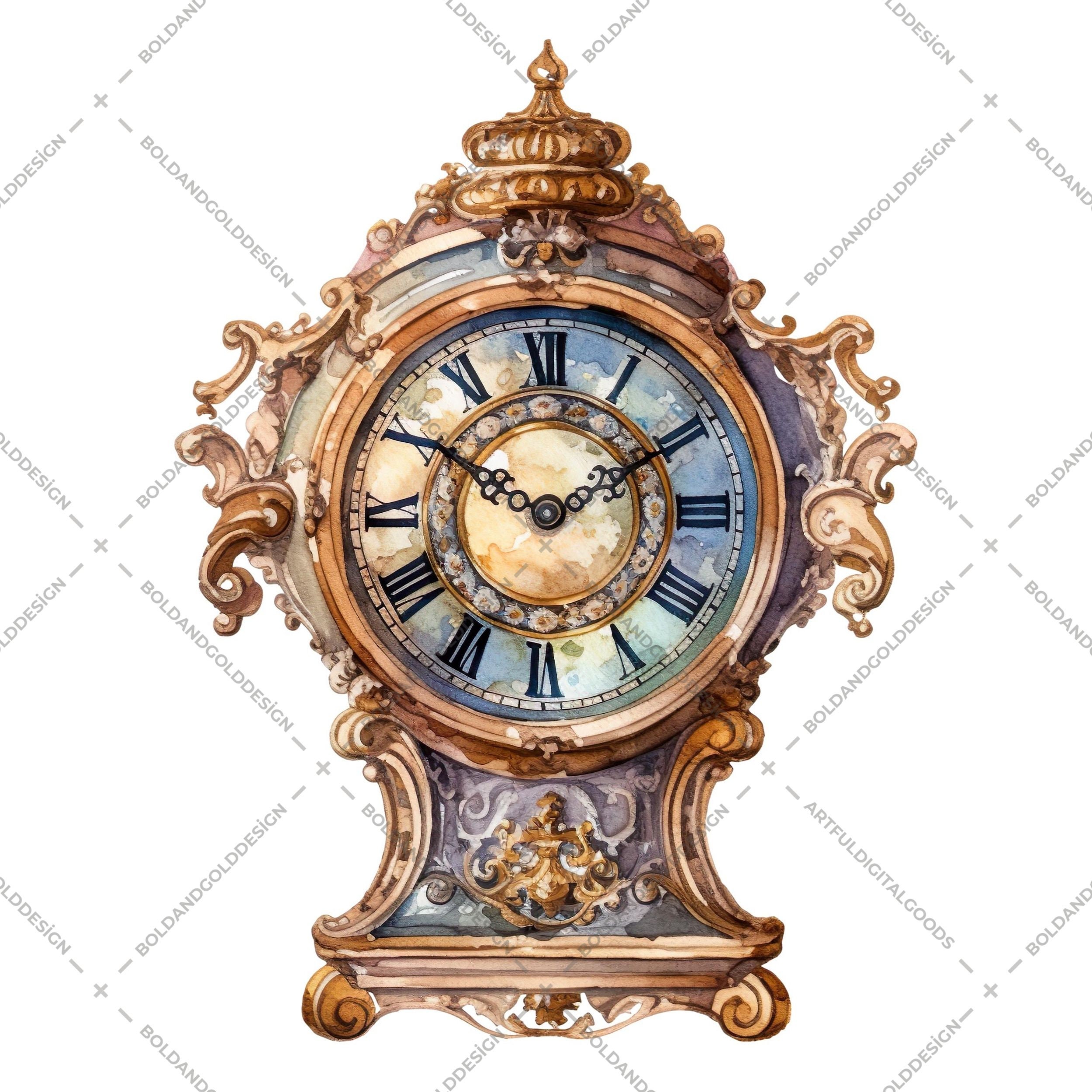 Watercolor Antique Clocks Clipart - Vintage Timepieces PNG-JPG Instant  Download - Etsy, image size:2500x2500