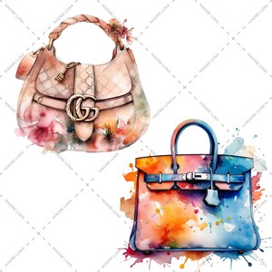 Watercolor Luxury Handbag Clipart, Watercolor Luxury Bag Clipart, Purse Clipart, PNG, JPG Instant Download