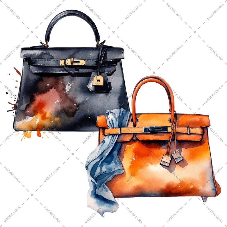 Watercolor Luxury Handbag Clipart, Watercolor Luxury Bag Clipart, Purse Clipart, PNG, JPG Instant Download