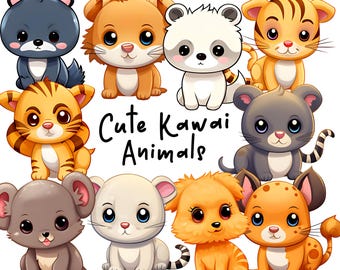 Kawaii dieren clipartset: cartoon babydieren illustraties (digitale download)