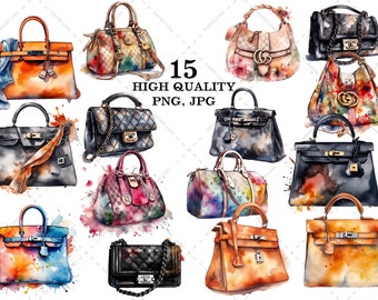 Luxury Bag Clipart Set, Elegant Designer Purse Art, Digital Download PNG & JPG