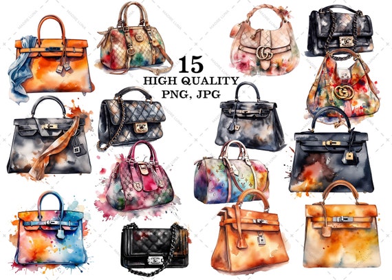 Luxury Bag Clipart Set, Elegant Designer Purse Art, Digital Download PNG & JPG