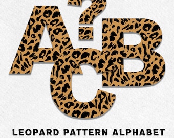 Ensemble de lettres et de chiffres à motif léopard, téléchargement immédiat, Svg, Pdf, Png, Jpg