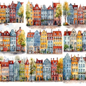 Copenhagen Street Houses Clipart: Scandinavian Art (Digital Download)