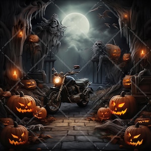 Gothic Motorcycle Photo Backdrops - Halloween Props for Creepy Photoshoots