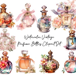 This set features elegant and nostalgic perfume bottle designs in beautiful watercolor styles, perfect for adding a touch of vintage flair to your creations.