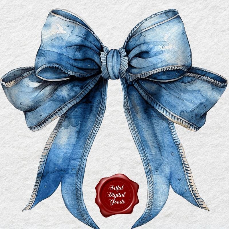 Denim Ribbon Bow Clipart Set, High-quality Illustrations (instant ...