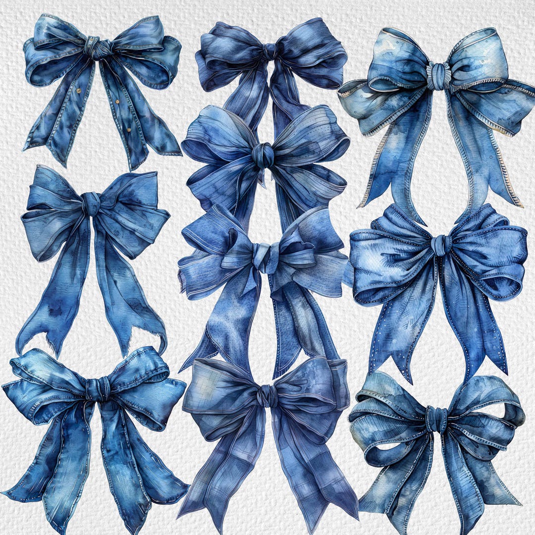 Denim Ribbon Bow Clipart Set, High-quality Illustrations (instant ...