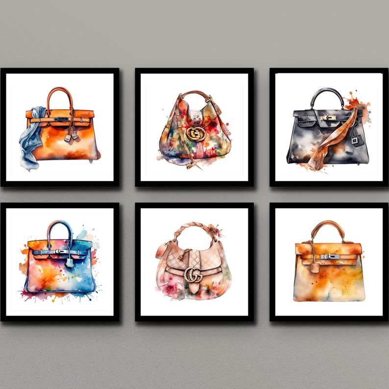Watercolor Luxury Handbag Clipart, Watercolor Luxury Bag Clipart, Purse Clipart, PNG, JPG Instant Download