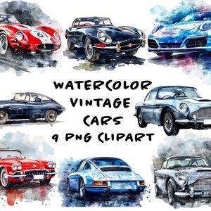 Paquete de imágenes prediseñadas de coches clásicos: PNG y JPG de alta resolución (descarga digital)