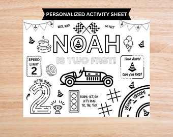 Race Car Birthday Coloring Sheet: Personalized Party Favor (Digital Download)