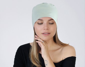 Mint Chemo Beanie Hat, Chapeau en coton pour femmes, Couvre-chef, Couvre-chef