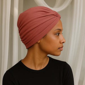 Dusty Rose Twisted Turban Headwrap, Pre tied Turban Hat, Chemo Headwear, Alopecia