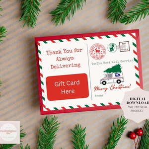 AFDRUKBAAR Bedankt voor het altijd bezorgen van kerstkaarten | Vrolijk kerstfeest! Posthouder cadeaukaarthouder | Direct downloaden | Postbezorgkaart