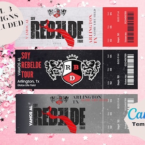 RBD Soy Rebelde Tour Surprise Konzertkarte | Konzertkarte bearbeitbare Vorlage | Boleto de Sorpresa, RBD Tour 2023 | Erinnerungskarte