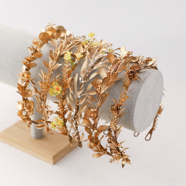 Fairy Crown Elf Crown Gold Leaf Flower Head Wreath Elven Headpiece Woodland Wedding Bridal Bridesmaid Headband Girl Floral Flower Circlet