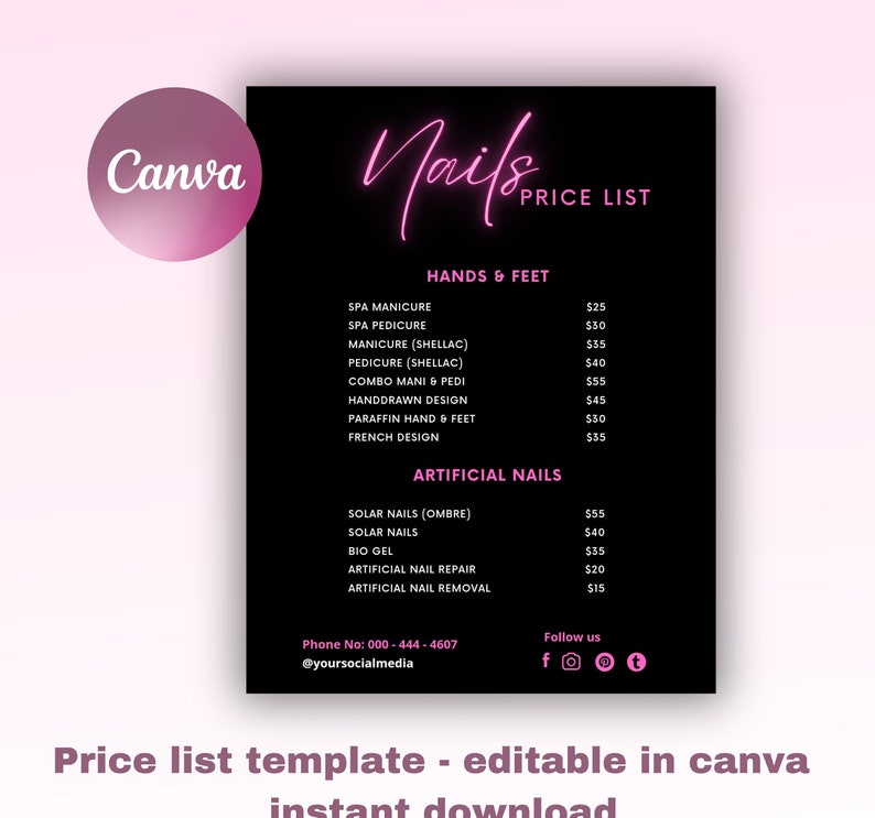 Nails Price List Template Editable Nails Price List Template Nail Salon Nails Price List Template Editable Nails Price List Template Nail Salon