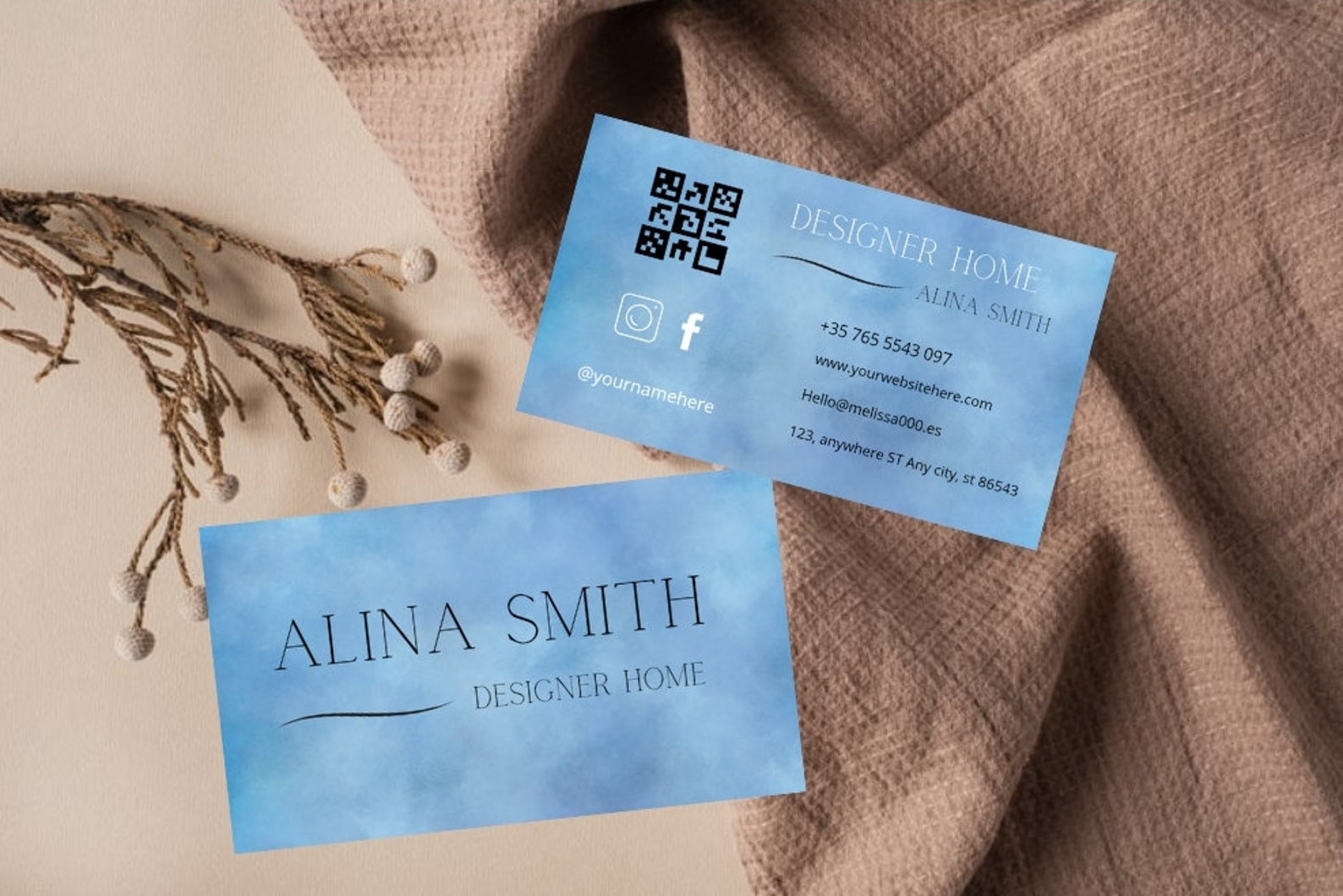 Modern Business Card Template QR Code, DIY Calling Card, Printable ...