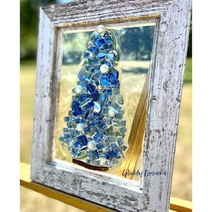 Blue Christmas Tree on Glass 7x9