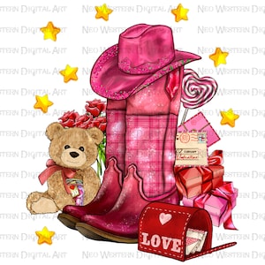 Valentines boots and hat png sublimation design download, Valentine&#39;s Day png, Valentine&#39;s Cowgirl png, sublimate designs download