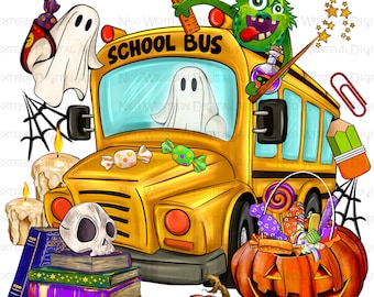 Halloween school bus png sublimation design download, Happy Halloween png, spooky season png, trick or treat png, sublimate designs download