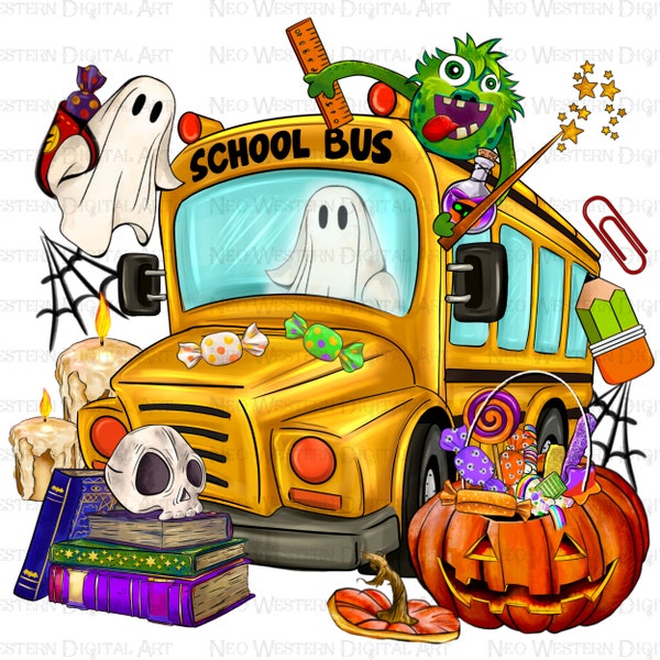 Halloween school bus png sublimation design download, Happy Halloween png, spooky season png, trick or treat png, sublimate designs download