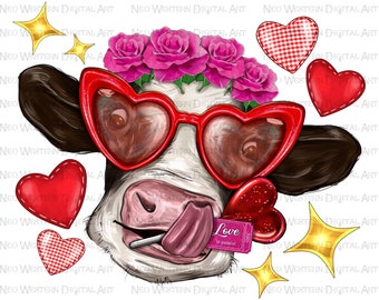 Valentine's Day Cow png sublimation design download, Valentine's Day png, Cow png, Valentines animal png, sublimate designs download
