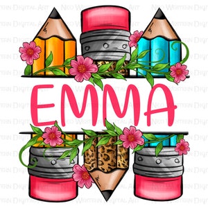 Custom name pencil png sublimation design download, personalized pencil png, back to school png, sublimate designs download