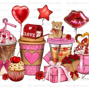 Valentine&#39;s Day coffee drinks png sublimation design, Valentine&#39;s Day png, Valentine coffee drinks png, sublimate designs download