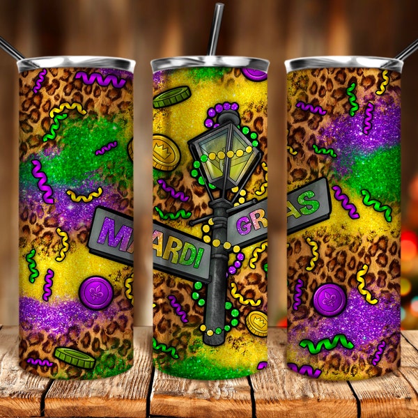 Mardi Gras street lights 20oz skinny tumbler png sublimation design download, Happy Mardi Gras png, western tumbler png, sublimate download