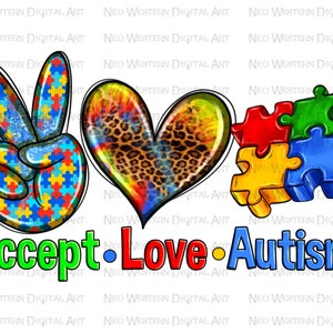 Accept love Autism png sublimation design download, Autism awareness png, Autism puzzle pieces png, Autism png, sublimate designs download