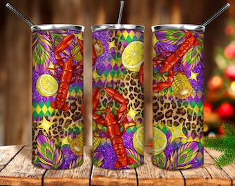 Mardi Gras Crawfish png 20oz tumbler sublimation design download, Happy Mardi Gras tumbler png, Crawfish tumbler png, sublimate download