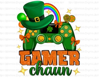 Gamer Chaun St. Patrick's png sublimation design download, St. Patricks Day png, St. Patrick gamer png, sublimate designs download