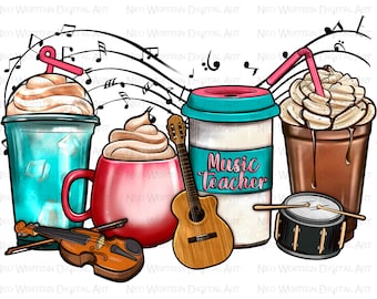 Music Teacher coffee cups png sublimation design download, Teacher's Day png, coffee cups png, Teacher life png, sublimate designs download