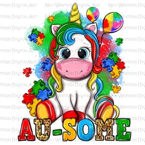 Autismo au-some unicornio png sublimación diseño descargar, conciencia del autismo png, Autismo unicornio png, Autismo png, sublimar diseños descargar
