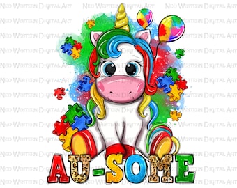 Autism au-some unicorn png sublimation design download, Autism awareness png, Autism unicorn png, Autism png, sublimate designs download