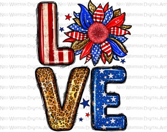 Love sunflower png sublimation design download, 4th of July png, Independence Day png, USA flag png, sublimate designs download