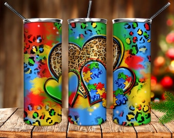 Autism hearts 20oz tumbler png sublimation design download, Autism awareness png, western tumbler png, Autism life png, sublimate download