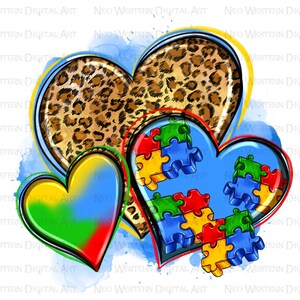 Autism hearts png sublimation design download, Autism awareness png, Autism puzzle png, western hearts png, sublimate designs download