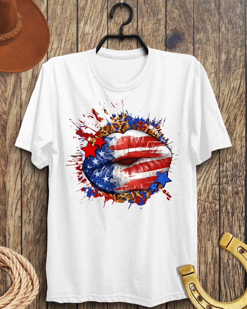 Leopard American flag lips png sublimation design download, 4th of July png, Independence Day png, USA flag png, sublimate designs download image 2