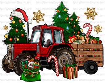 Christmas farm tractor png sublimation design download, Christmas png, farm tractor png, farm life png, sublimate designs download