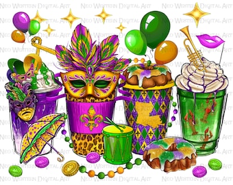 Mardi Gras Louisiana bebidas de café png diseño de sublimación, Mardi Gras png, bebidas de café png, oeste de Mardi Gras png, sublimar descargar