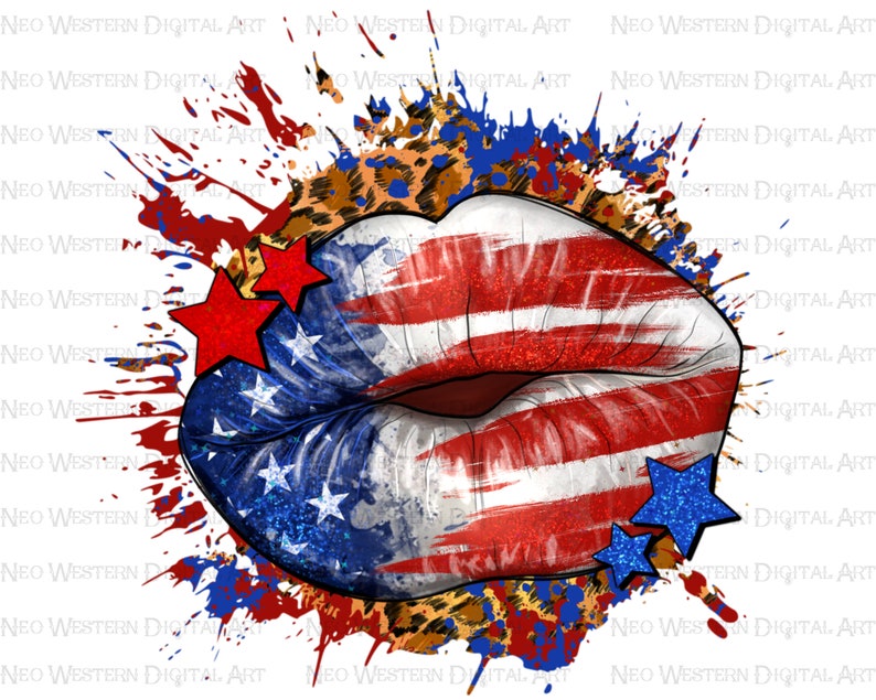 Leopard American flag lips png sublimation design download, 4th of July png, Independence Day png, USA flag png, sublimate designs download image 1