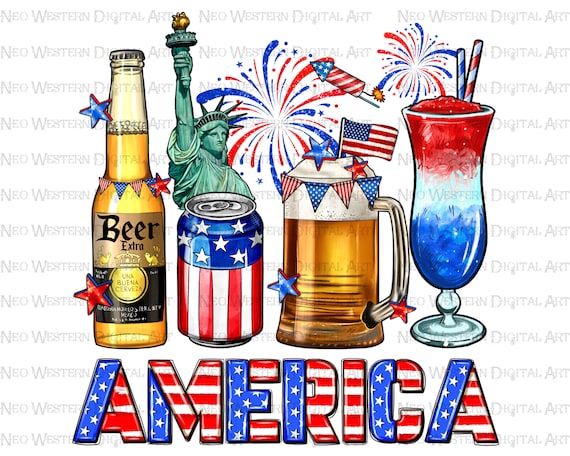 4th of July American drinks America png sublimation design download, 4th of July png, Independence Day png, sublimate designs download