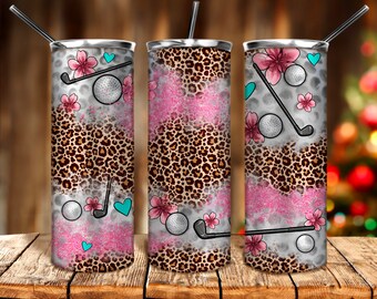 Golf leopard pink glitter 20oz tumbler png sublimation design download, sport png, Golf tumbler png, western tumbler png, sublimate download