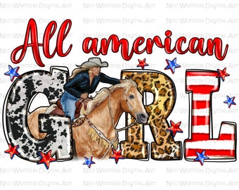All American girl with cowgirl png sublimation design download, 4th of July png, Independence Day png,cowgirl png,sublimate designs download
